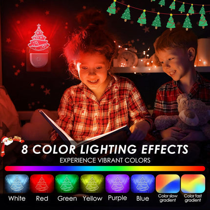 2-Pack Christmas LED Night Lights – 6 Colors, Dusk to Dawn Holiday Decor