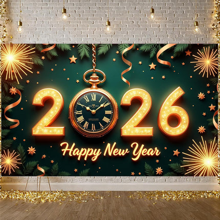 Happy New Year 2026 Party Banner – Glitter Photo Booth Backdrop