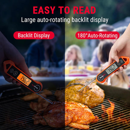 Digital Instant Read Meat Thermometer – Waterproof, Backlit for BBQ & Kitchen