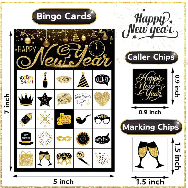 New Year Eve Bingo Game – 24 Player Kids Party Game Cards Set