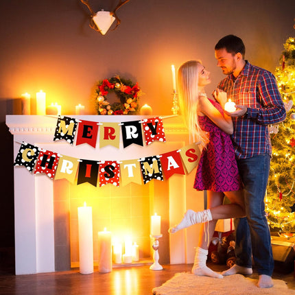 2PCS Merry Christmas Paper Banner – Classic Black Red Yellow Xmas Party Decor