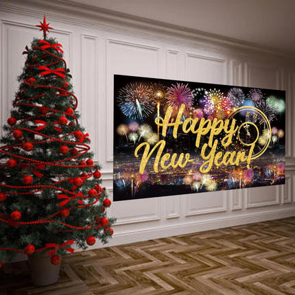 Happy New Year Party Backdrop – Fabric Poster Fireworks Photo Booth Decor