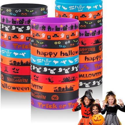 30-Piece Halloween Rubber Bracelets for Kids, Silicone Wristbands Party Favors