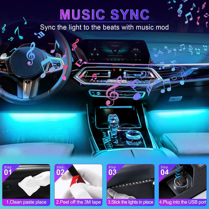 Smart Car Interior Lights, RGB LED Accent Lights with App, Music & DIY Modes