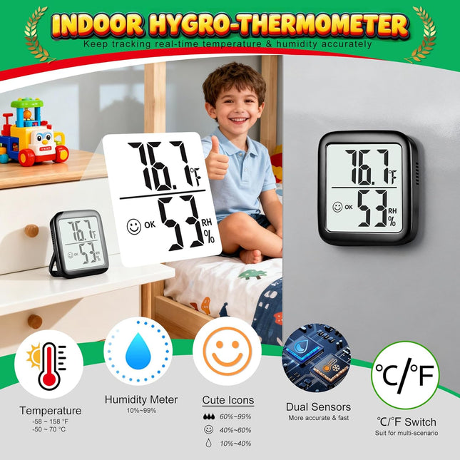 2-Pack Digital Room Thermometer & Hygrometer – Indoor Temp & Humidity Meter