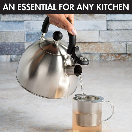 Stewart Whistling Tea Kettle 1.5QT – Stainless Steel, Fast Boil, Cool Handle