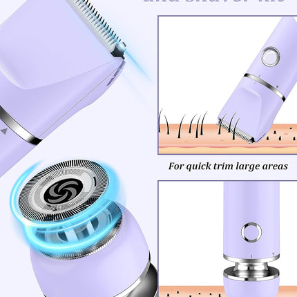 Bikini Trimmer and Shaver Kit for Women 2 in 1 Wet Dry Electric Purple Waterproof