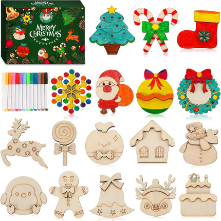 36-Piece Christmas Craft Kit – DIY Wooden Magnets for Kids’ Art & Painting Fun