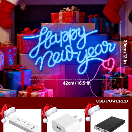 Happy New Year Neon Sign – 16.5×12in USB Powered Wall & Party Decor
