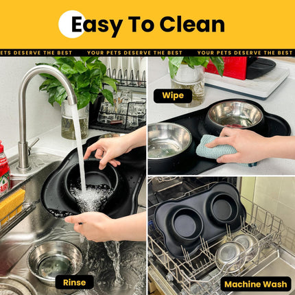 Dog Bowls with Silicone Feeding Mat No Spill Stainless Steel Pet Bowl Set