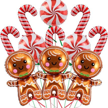 11PCS Gingerbread Foil Balloons – 32" Christmas & Holiday Party Decorations
