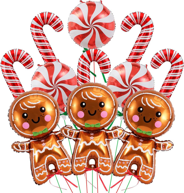 11PCS Gingerbread Foil Balloons – 32" Christmas & Holiday Party Decorations