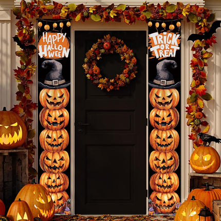 Halloween Porch Banner 71x12in, Trick or Treat Pumpkin Front Door Wall Decor