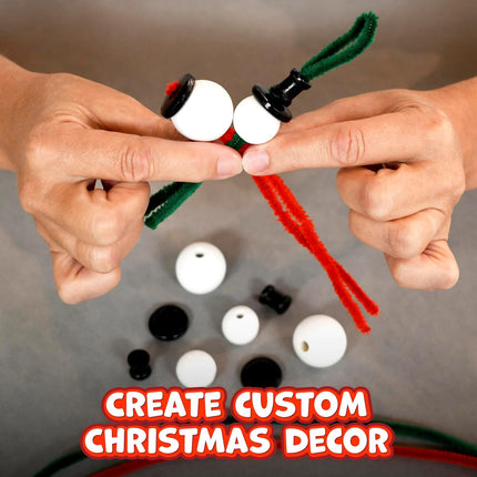 Christmas Bead Snowmen Craft Kit 4Set | DIY Ornaments for Kids & Tree Decor