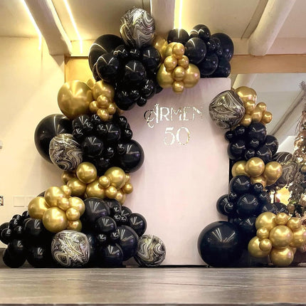 100-Piece Black Gold Balloon Garland – New Year 2026, Wedding & Event Decor