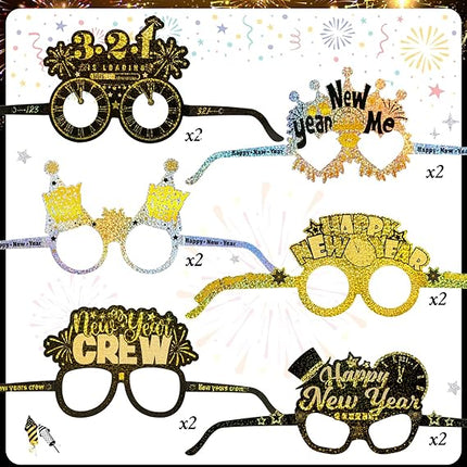 24 Pack Happy New Year 2026 Eyeglasses Glitter NYE Party Photo Props