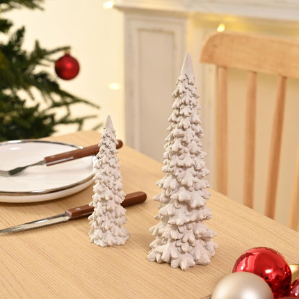 2 PCS Small Resin Christmas Trees Figurines Mini Xmas Tree Set for Home