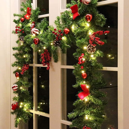 9 FT Christmas Garland LED Lights – Pinecones, Bows, Berries, Candies Decor