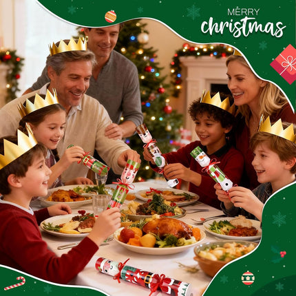 8 Pack Christmas Crackers – 15x2.5in Non-Snap Party Favors with Characters
