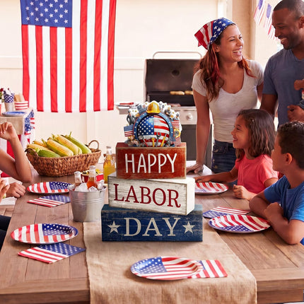 4 Pcs Labor Day Wooden Table Decor Patriotic Worker Block Centerpieces