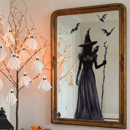 3-Sheet Halloween Witch Window Clings, Double-Sided Black Cat Bat Gothic Decals
