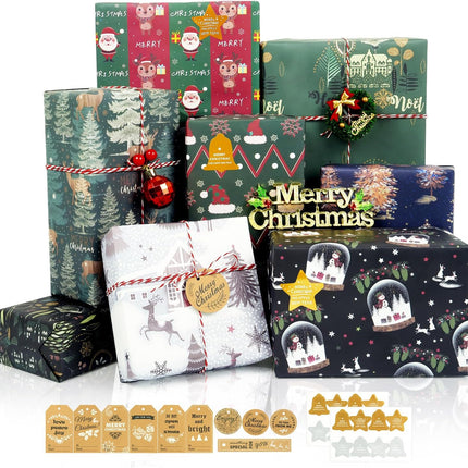 Christmas Gift Wrap Set Navy Blue Green Kraft Paper 20x28 Inch Holiday Wrap