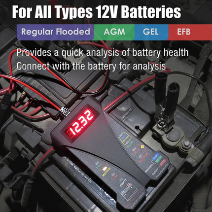 MP0514A 12V Car Battery Tester – Digital Voltmeter, LCD Display, LED Indication