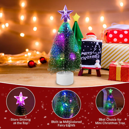 4-Piece Mini Christmas Tree Set with Lights – 7-Inch Multi-Color Artificial Tabletop Pine Trees