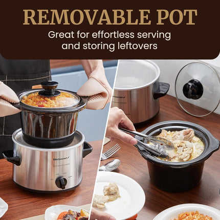 Electric Slow Cooker – 1.5 Quart Ceramic Pot, Glass Lid, Adjustable Temp