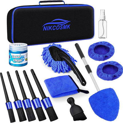 15Pcs Windshield Cleaner & Car Detailing Kit, Interior Brushes, Cleaning Gel & Tools