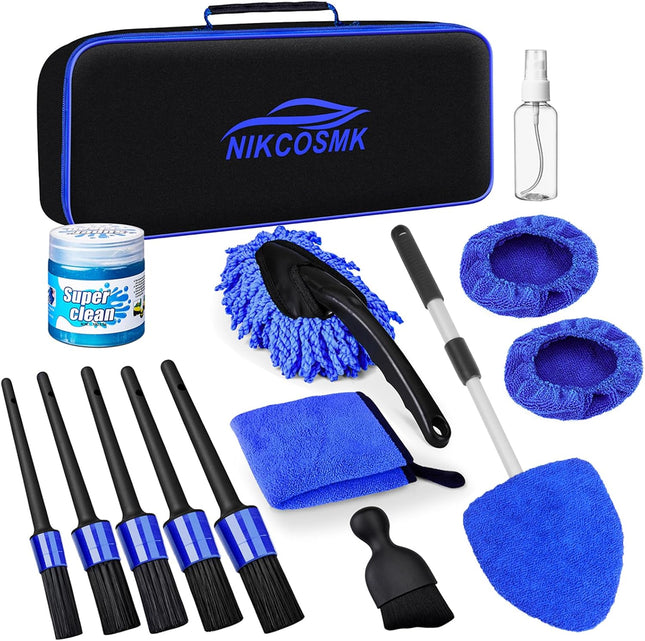 15Pcs Windshield Cleaner & Car Detailing Kit, Interior Brushes, Cleaning Gel & Tools