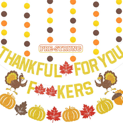 Thankful for You Banner, Gold Glitter Friendsgiving & Thanksgiving Party Decor