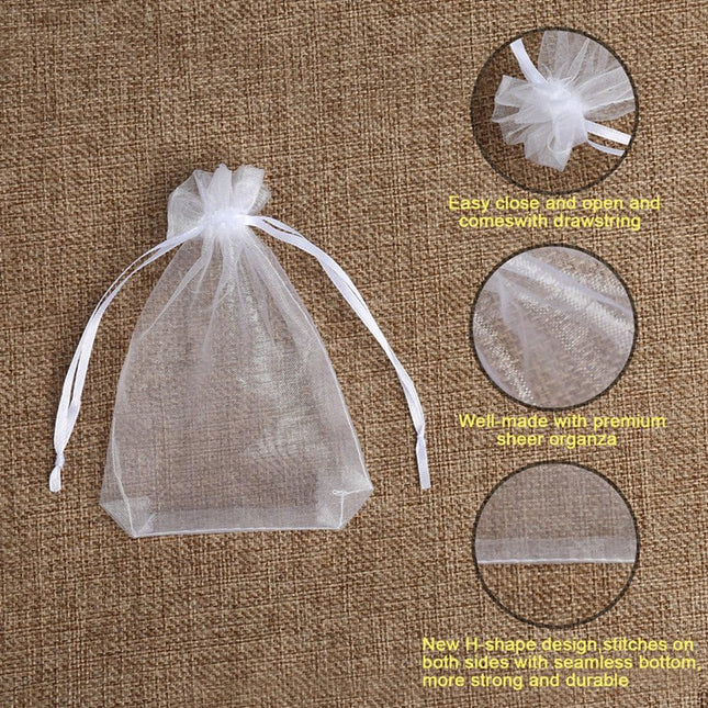 100PCS White Organza Gift Bags 4x4.72 Inch, Sheer Drawstring Wedding Favor Bags