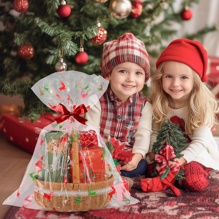 10PCS Christmas Cellophane Gift Bags – 24x30" Clear Holiday Wrapping