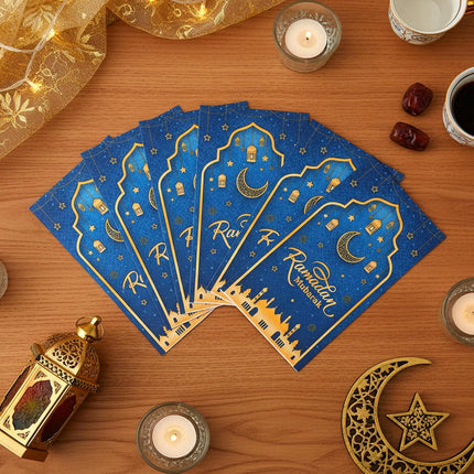 100 PCS Eid Mubarak Napkins – Blue & Gold, 2-Ply, Disposable Party Napkins