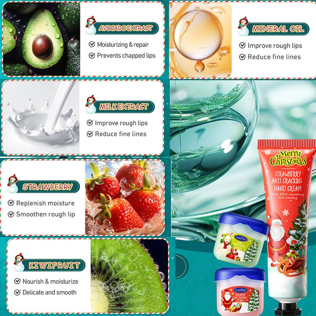 Christmas Hand Cream Gift Set – 8pcs Mini Hand & Lip Balm Set in Gift Box