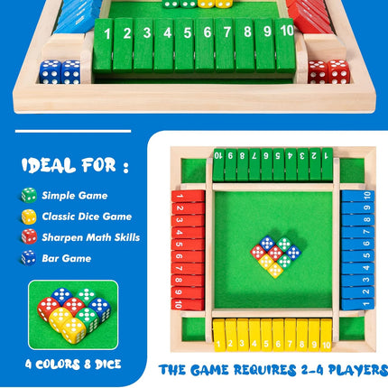 Shut The Box Board Game Wooden Dice Party Game for Family Gatherings