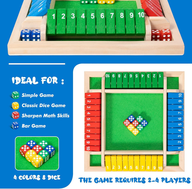 Shut The Box Board Game Wooden Dice Party Game for Family Gatherings