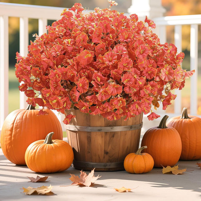 Artificial Fall Mums & Eucalyptus Bundles – UV-Resistant Orange Faux Flowers for Porch & Patio
