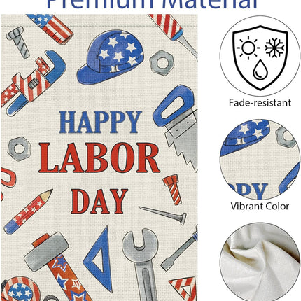 Happy Labor Day Garden Flag 12x18 Double Sided Burlap Tools USA Flag Only