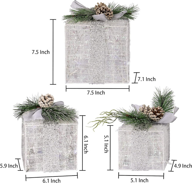 3PCS Lighted Xmas Gift Boxes – 60 LED Tinsel Decorations for Home & Yard