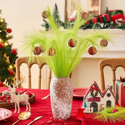 10PCS Christmas Tree Toppers 17.5 Inch Green Picks with Red Glitter Balls
