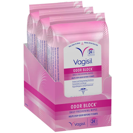 Odor Block Feminine Wipes – Daily Freshening, Hypoallergenic, 3 Pack