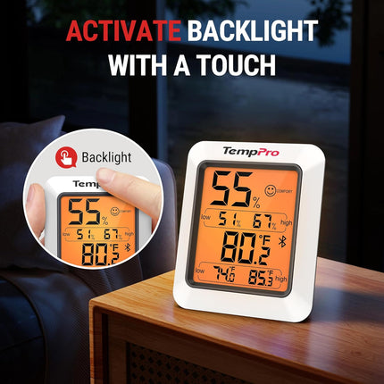 Bluetooth Hygrometer Thermometer – Indoor, Greenhouse, 260ft Range, Backlit