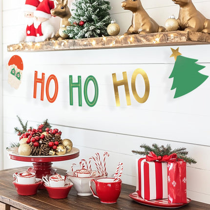 Christmas Banner "HO HO HO" – Festive Santa & Tree Garland for Xmas Decor