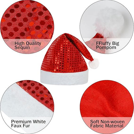 Red Sequin Santa Hat for Adults – Christmas Party Costume & Holiday Home Decor