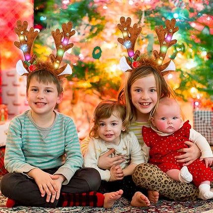 LED Reindeer Antlers Headband with Bells – Light Up Christmas Hairband
