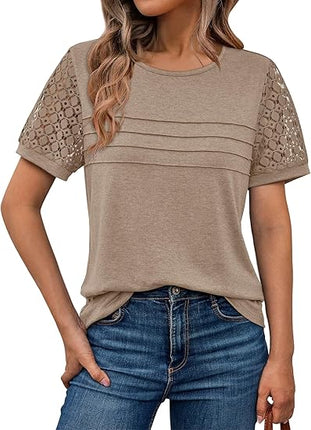 Women’s Short Sleeve Lace Dressy Summer Tops 2026 Trendy Casual Work Blouses