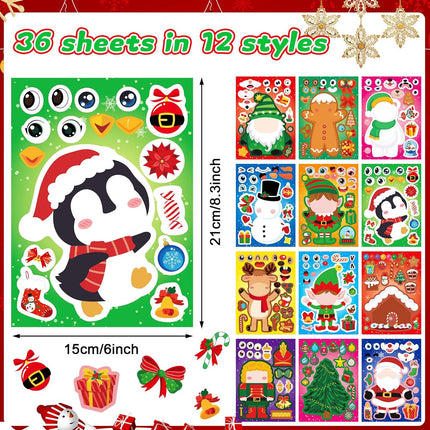 36 Sheets Christmas Make-a-Face Stickers – Santa & Snowman Holiday Craft Set