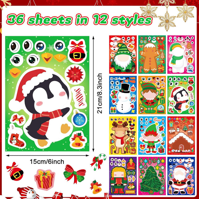 36 Sheets Christmas Make-a-Face Stickers – Santa & Snowman Holiday Craft Set